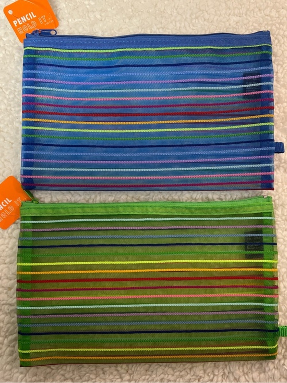 OOLY Intl Arrivals "Hold It" Super Duty Strip Mesh Zip Pouch Set of 2